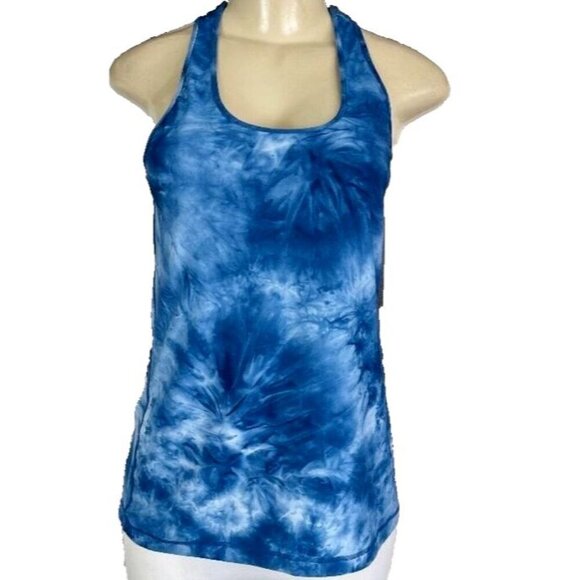 Vogo Athletica M Blue Tie-Dye Scoop Neckline Racerback Step-Hem Active Tank Top - Picture 2 of 6